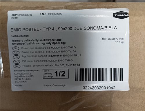 posteľ emio, typ 04, s rozmerom „90x200“, v prevedení sonoma dubbiela 2