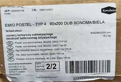posteľ emio, typ 04, s rozmerom „90x200“, v prevedení sonoma dubbiela 3
