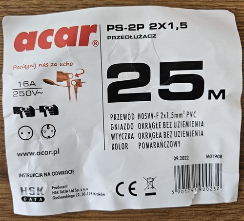 predlžovací prívod acar obr