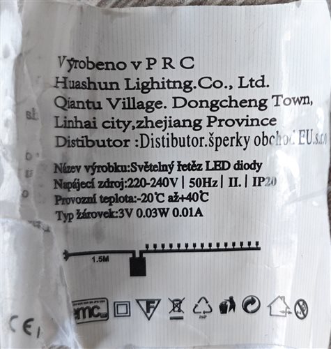 svetelný reťazec model v8f50 