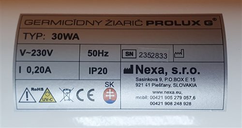 germicídny žiarič štítok